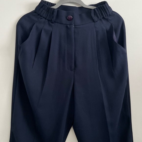 2 for $40 Dark Navy Pleated Pants Taper leg trouser with navy button & pockets - Picture 2 of 6